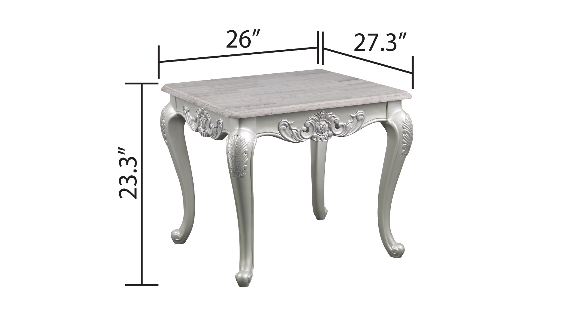 Melrose Traditional Style End Table Made with wood in Silver Finish