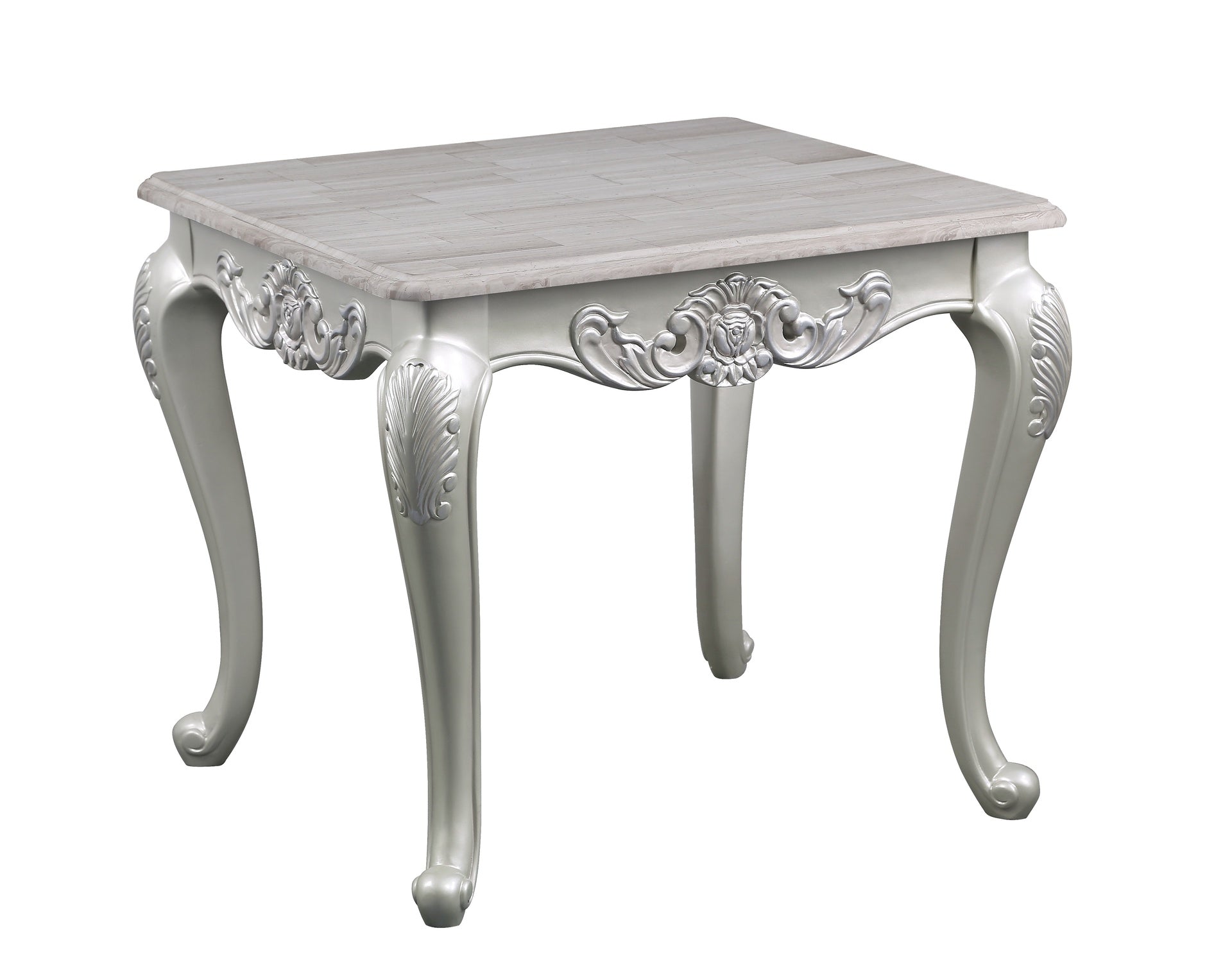 Melrose Traditional Style End Table Made with wood in Silver Finish