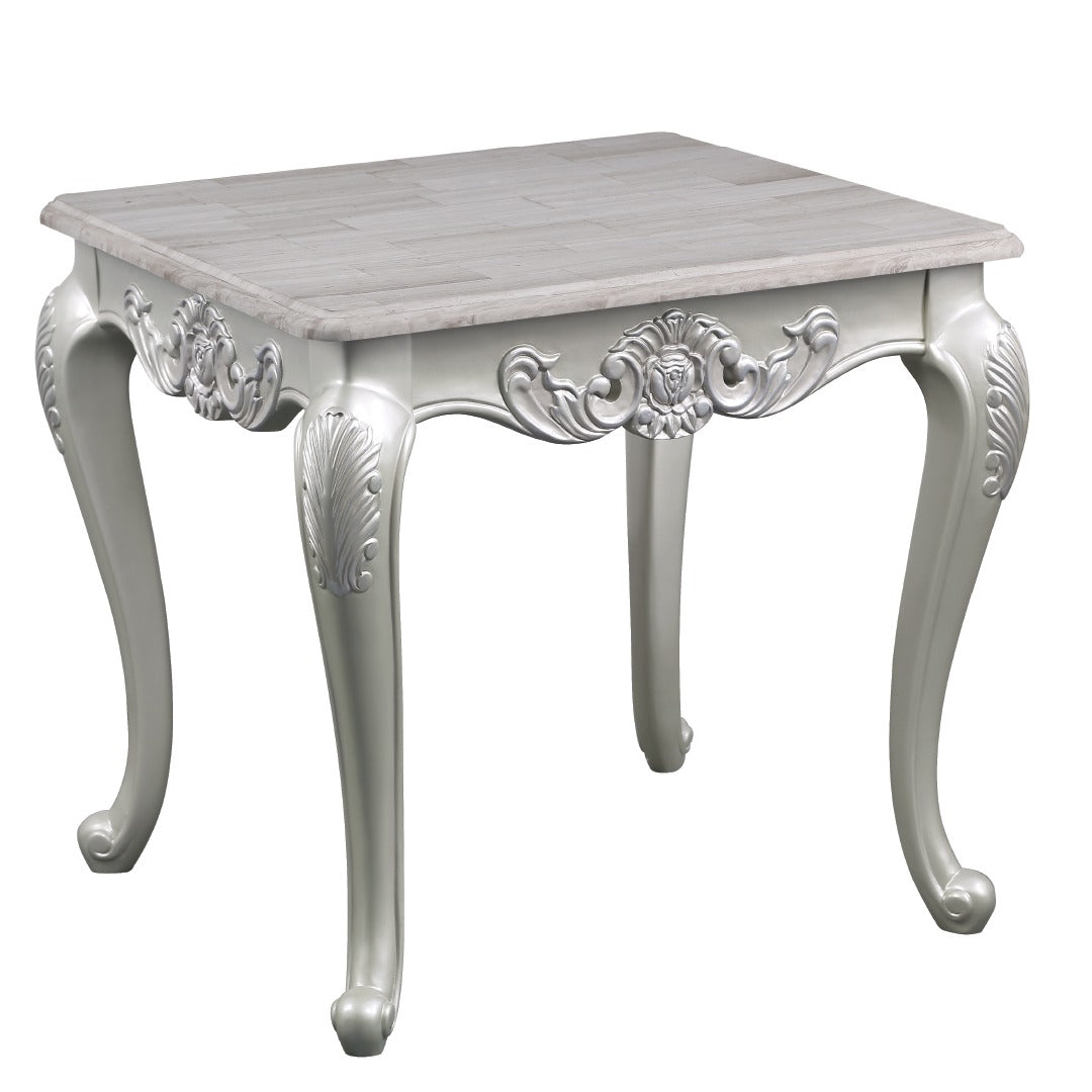 Melrose Traditional Style End Table Made with wood in Silver Finish