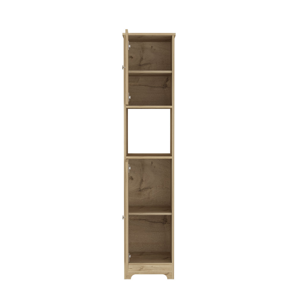 68.8H" Double Door Cabinet, Four Interior Shelves, One Open Shelf, Light Oak