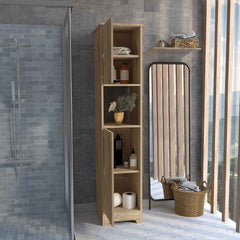 68.8H" Double Door Cabinet, Four Interior Shelves, One Open Shelf, Light Oak