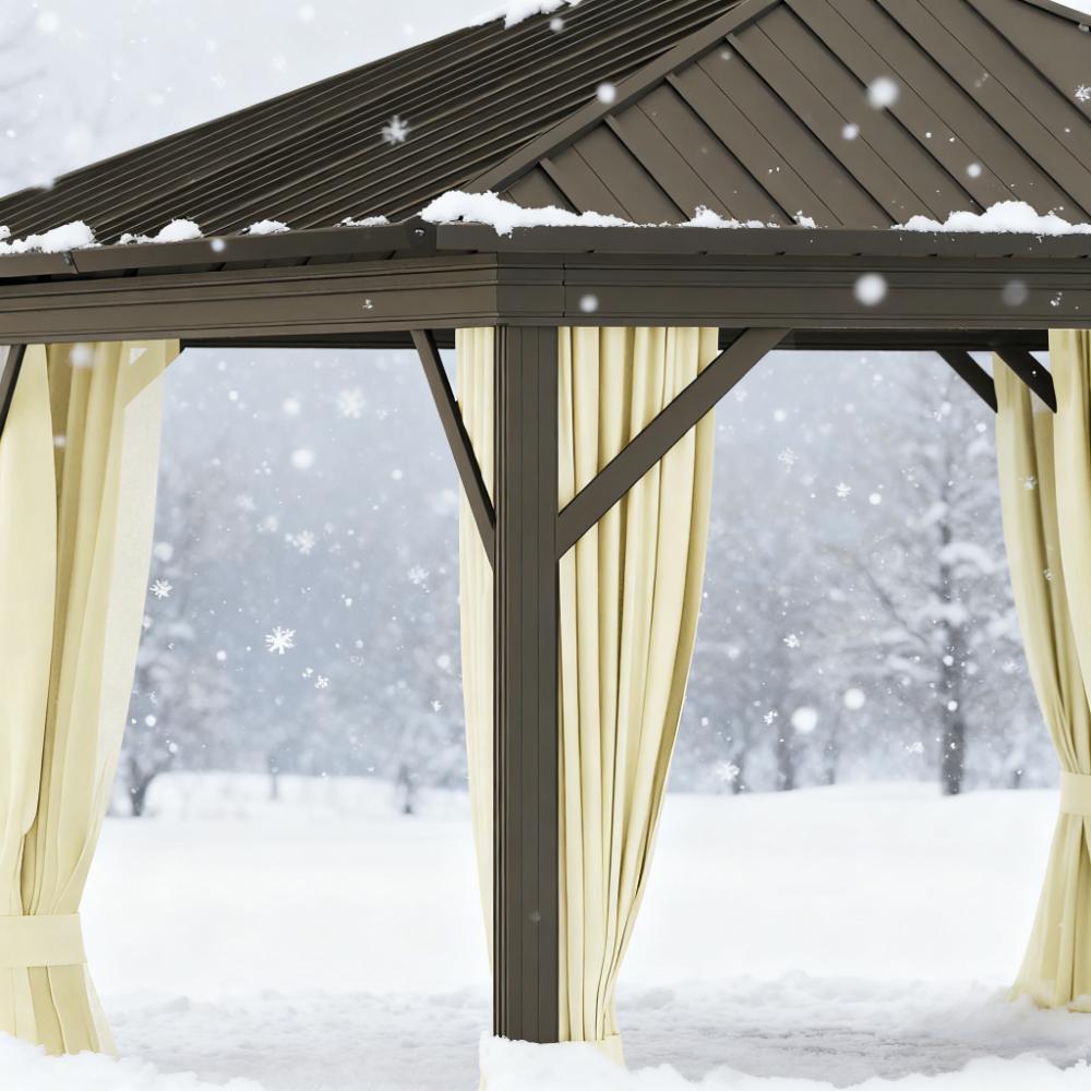 Gazebo with Curtains Netting 11.9" x 9.8" Metal Roof Gazebo Canopy with Aluminum Frame and Top Hook, Cream