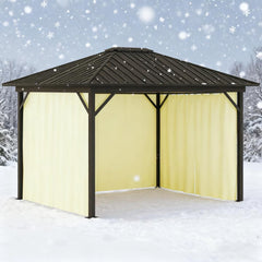 Gazebo with Curtains Netting 11.9" x 9.8" Metal Roof Gazebo Canopy with Aluminum Frame and Top Hook, Cream