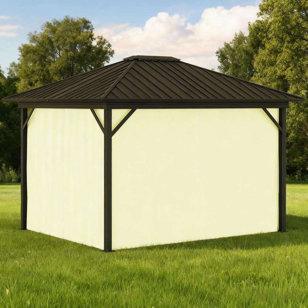 Gazebo with Curtains Netting 11.9" x 9.8" Metal Roof Gazebo Canopy with Aluminum Frame and Top Hook, Cream