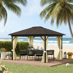 Gazebo with Curtains Netting 11.9" x 9.8" Metal Roof Gazebo Canopy with Aluminum Frame and Top Hook, Cream