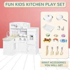 Wooden Pretend Toy Kitchen Set,Corner Kids Kitchen Playset