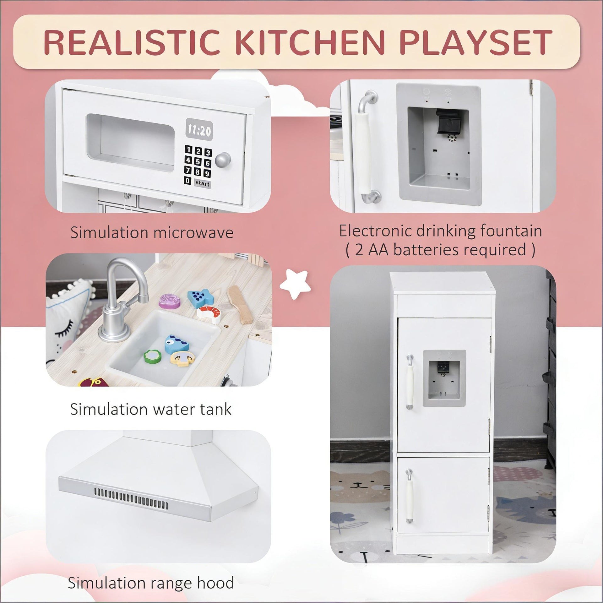 Wooden Pretend Toy Kitchen Set,Corner Kids Kitchen Playset