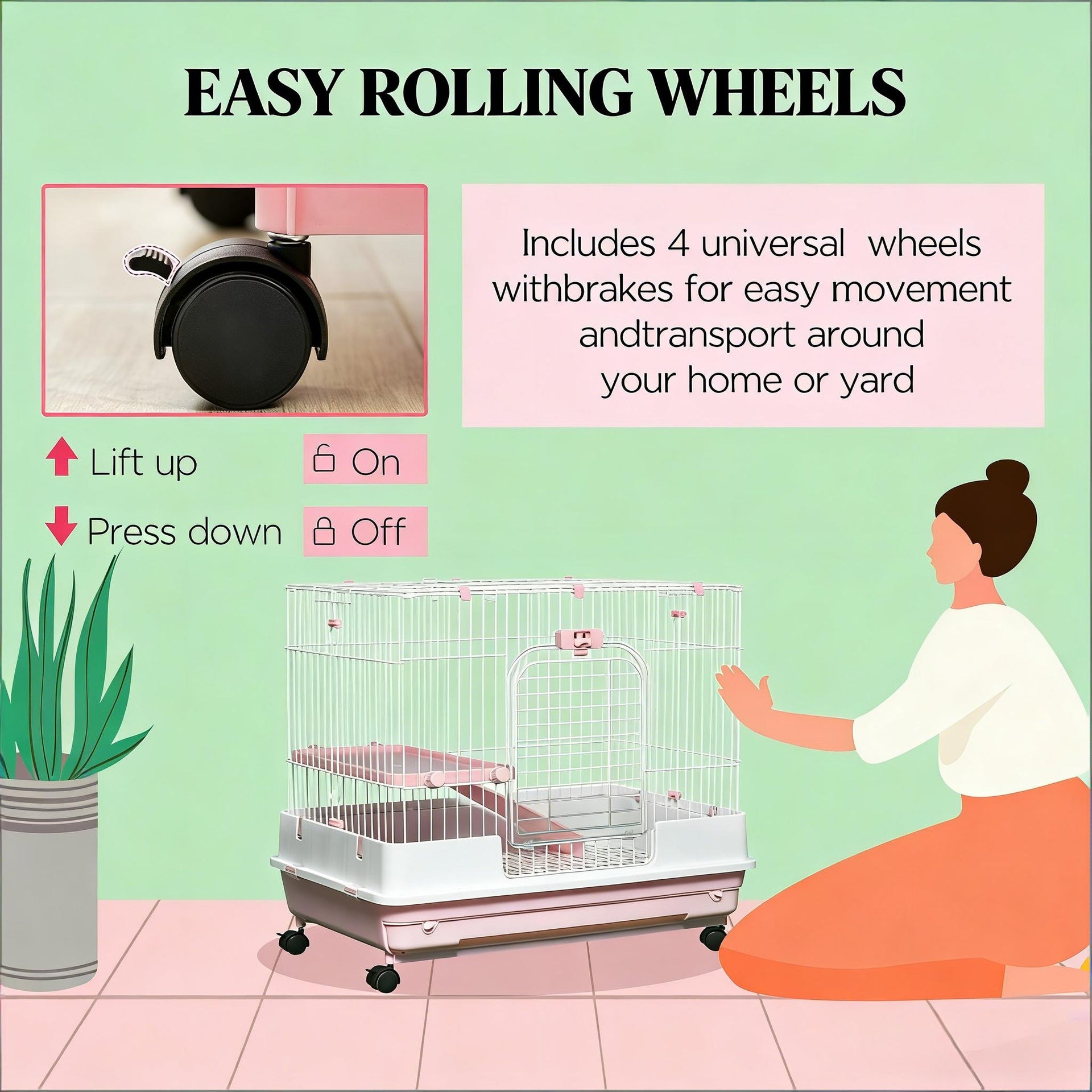 Pet House with Wheels,Small Animal Cage Rabbit Hutch