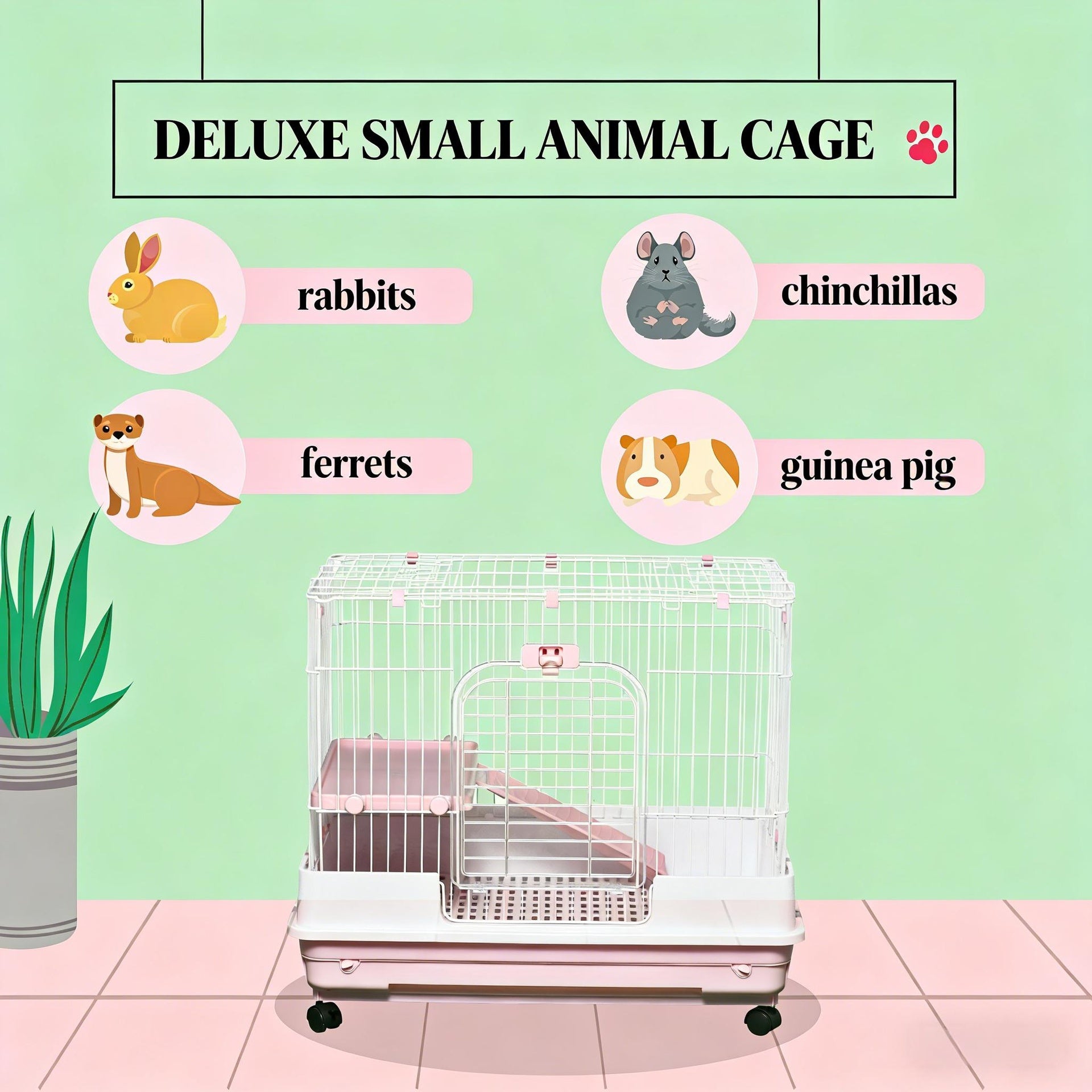 Pet House with Wheels,Small Animal Cage Rabbit Hutch