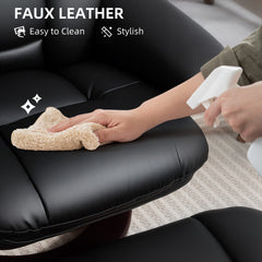Swivel Recliner with Ottoman, PU Leather Reclining Chair with Footrest,  Black