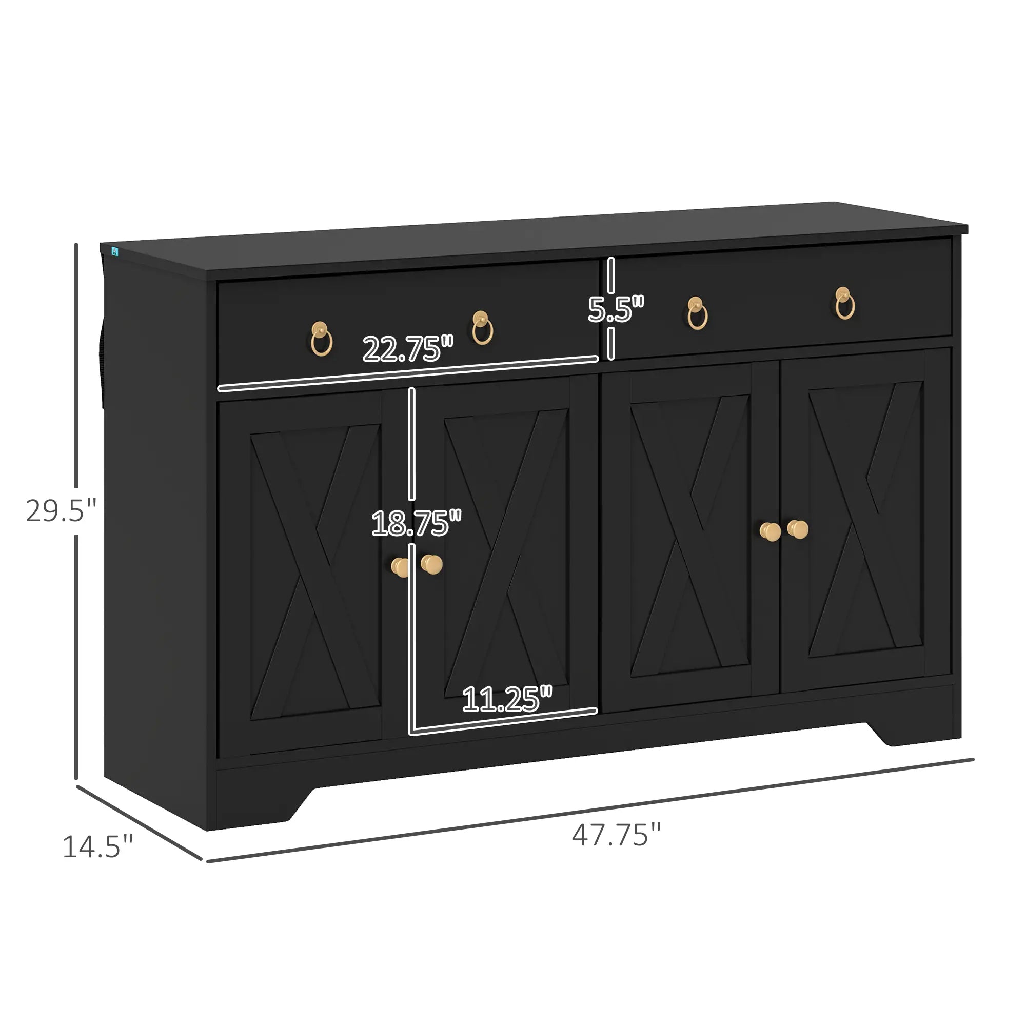 Kitchen Storage Sideboard with Barn Style Doors, Drawers Buffet Cabinet