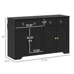 Kitchen Storage Sideboard with Barn Style Doors, Drawers Buffet Cabinet