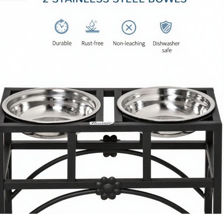 Double Stainless Steel Heavy Duty Dog Food Bowl Elevated Pet Feeding Station