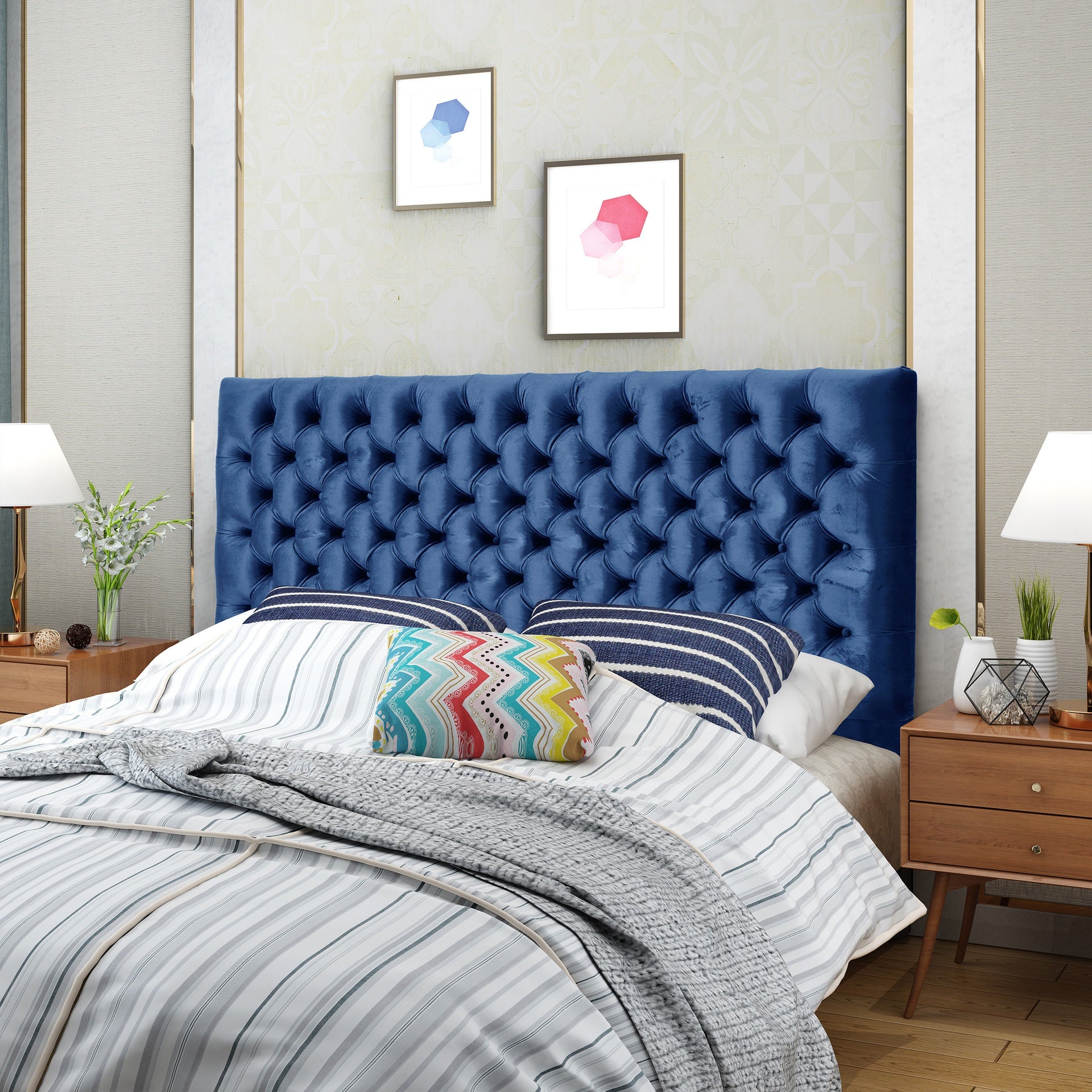 Tufted Upholstered Queen Size Bed Headboard in Modern Button Design, Adjustable Solid Wood Head Board, Solid Wood Head Board with Durable Metal Legs in Bedroom