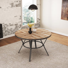 Indoor Dining Round Table With Metal Legs,Light Birch
