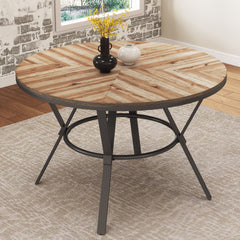 Indoor Dining Round Table With Metal Legs,Light Birch