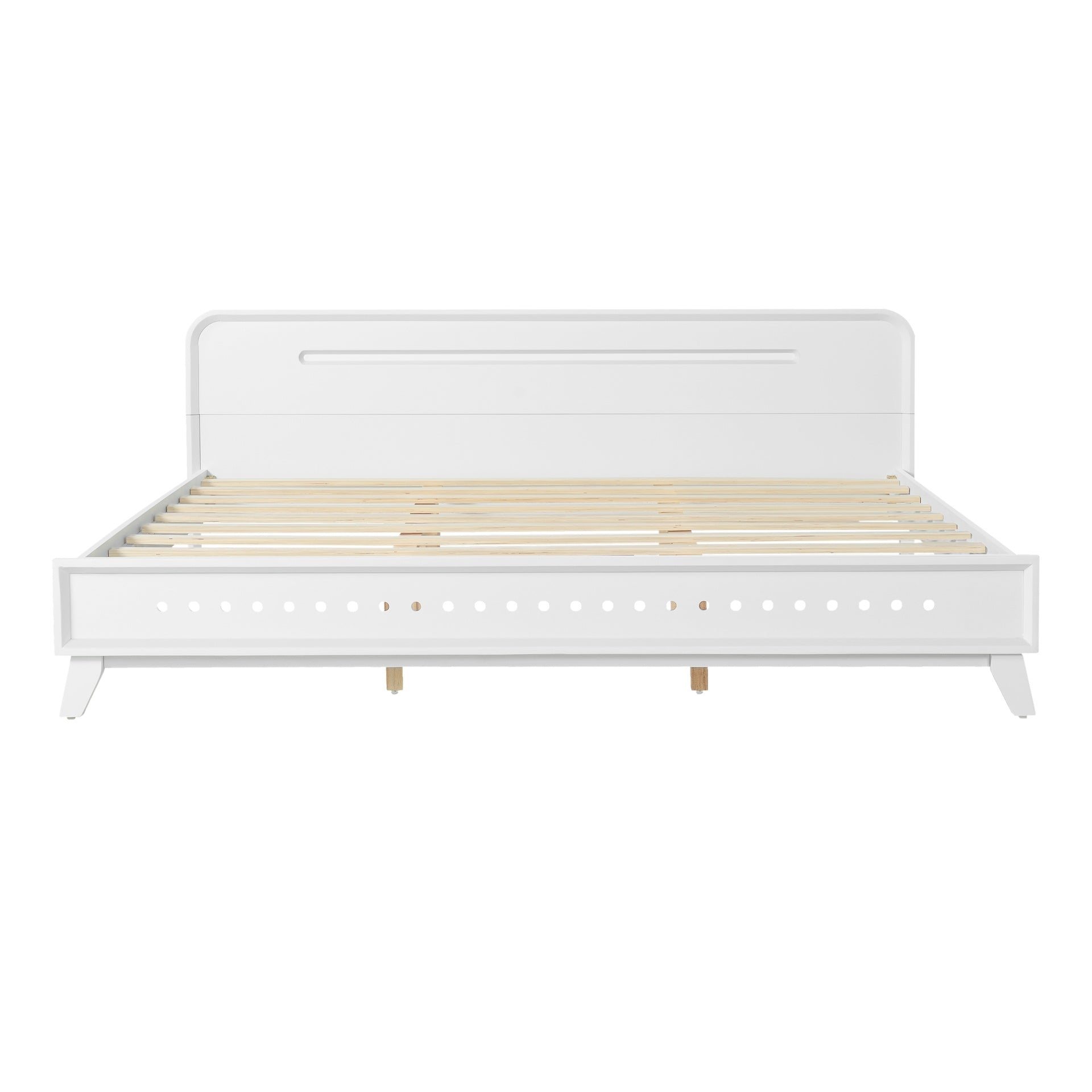 PINE SOLID WOOD KING SIZE BED, SOLID AND STABLE, NO BOX SPRING NEEDED, WHITE COLOR