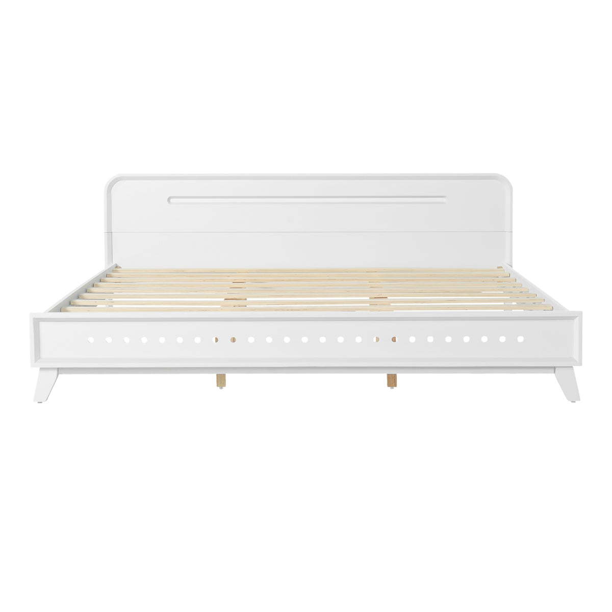 PINE SOLID WOOD KING SIZE BED, SOLID AND STABLE, NO BOX SPRING NEEDED, WHITE COLOR