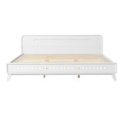 PINE SOLID WOOD KING SIZE BED, SOLID AND STABLE, NO BOX SPRING NEEDED, WHITE COLOR