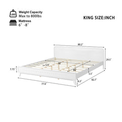 PINE SOLID WOOD KING SIZE BED, SOLID AND STABLE, NO BOX SPRING NEEDED, WHITE COLOR