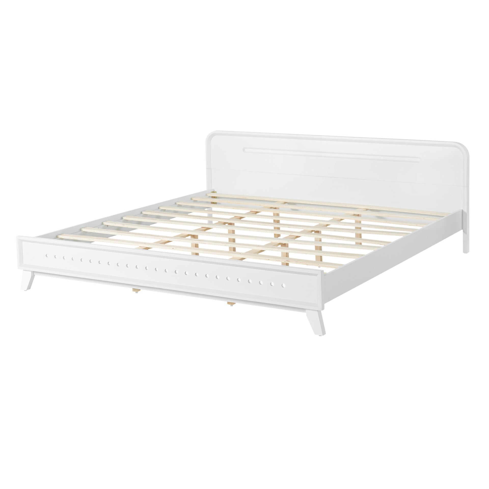 PINE SOLID WOOD KING SIZE BED, SOLID AND STABLE, NO BOX SPRING NEEDED, WHITE COLOR