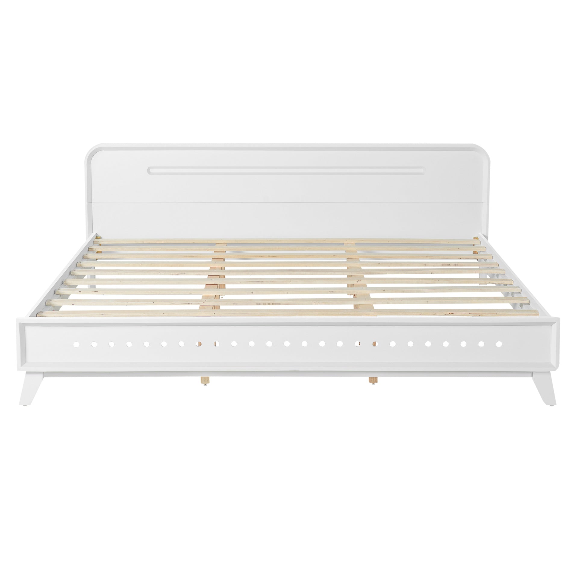 PINE SOLID WOOD KING SIZE BED, SOLID AND STABLE, NO BOX SPRING NEEDED, WHITE COLOR