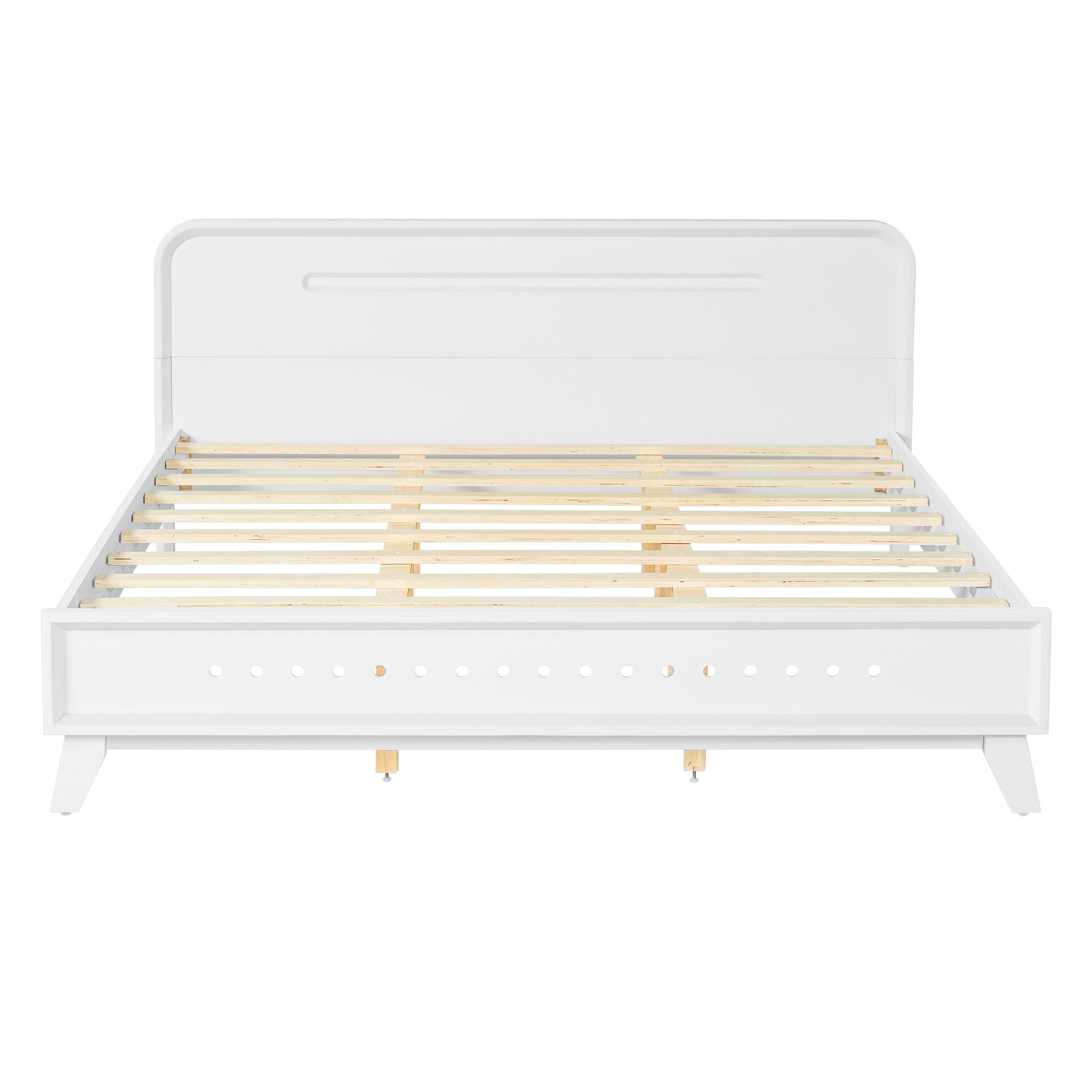 PINE SOLID WOOD QUEEN SIZE BED, SOLID AND STABLE, NO BOX SPRING NEEDED, WHITE COLOR