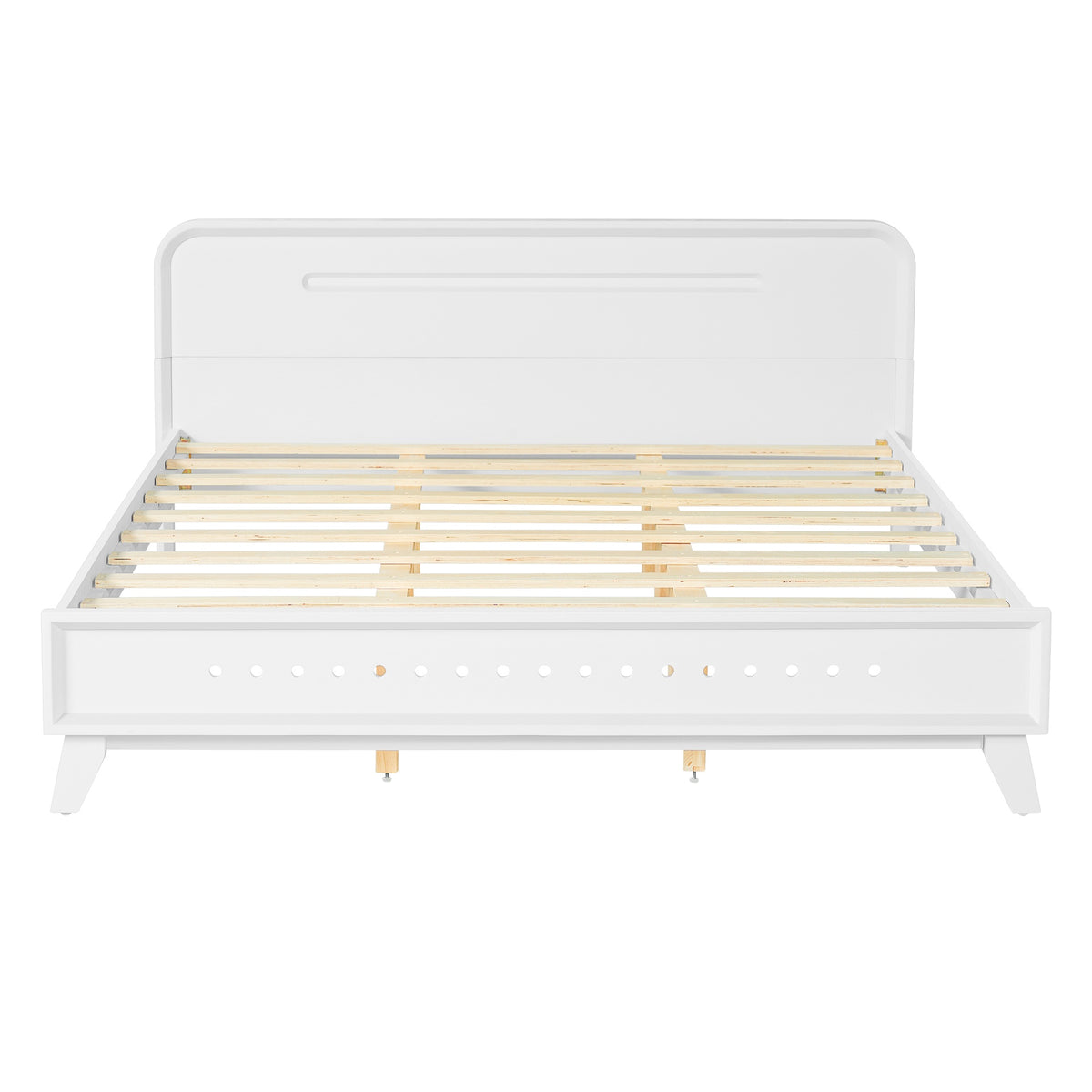 PINE SOLID WOOD QUEEN SIZE BED, SOLID AND STABLE, NO BOX SPRING NEEDED, WHITE COLOR