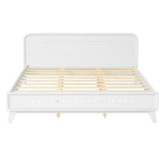 PINE SOLID WOOD QUEEN SIZE BED, SOLID AND STABLE, NO BOX SPRING NEEDED, WHITE COLOR