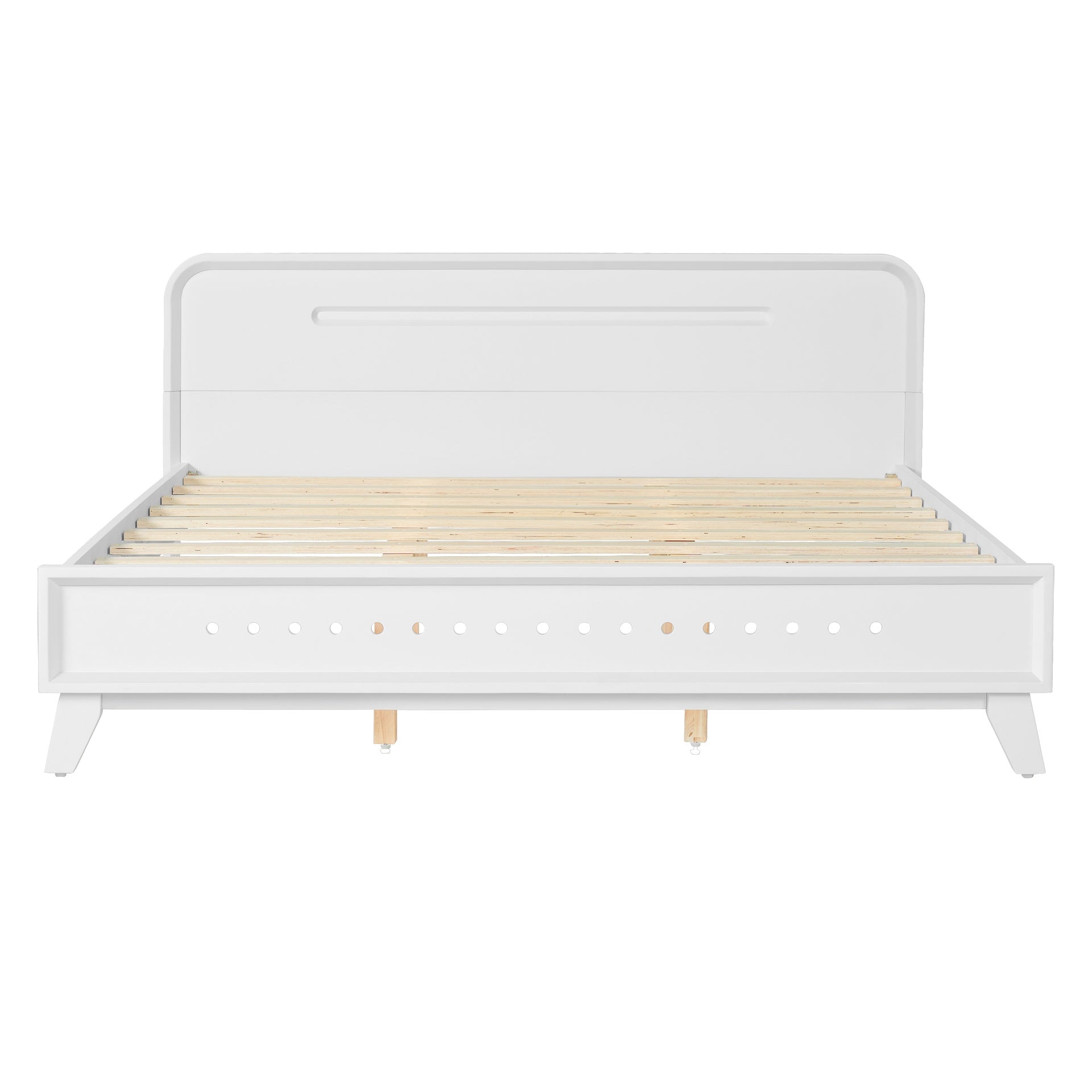 PINE SOLID WOOD QUEEN SIZE BED, SOLID AND STABLE, NO BOX SPRING NEEDED, WHITE COLOR