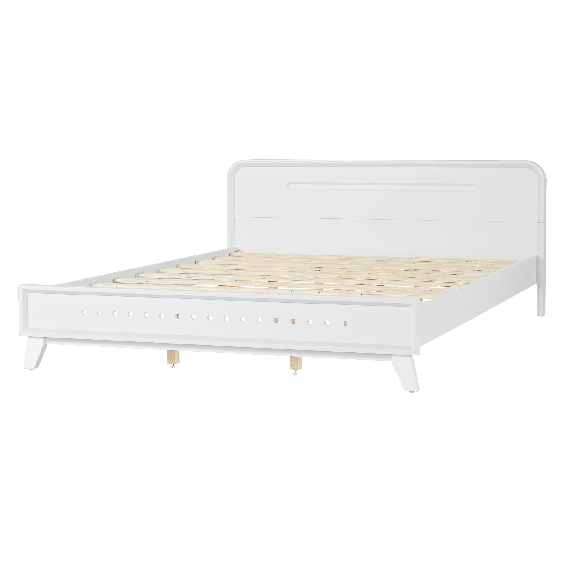 PINE SOLID WOOD QUEEN SIZE BED, SOLID AND STABLE, NO BOX SPRING NEEDED, WHITE COLOR