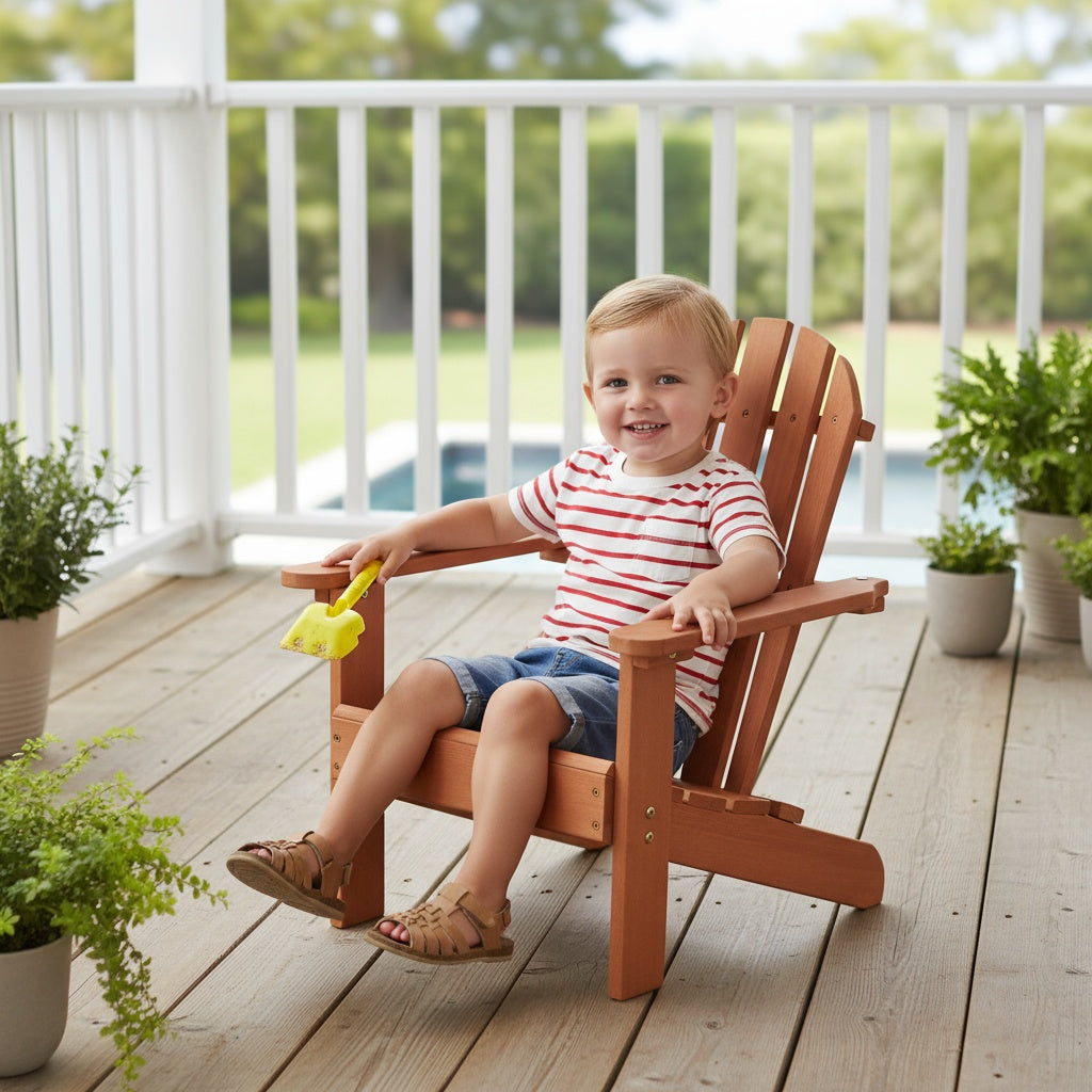 Wooden Kid's Adirondack Chair for Indoor and Outdoor, Natural Cedar Patio Lounge Chiar for Kids