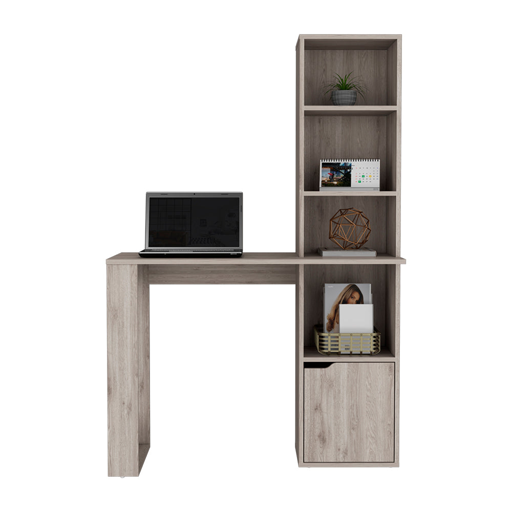 Computer Desk with Single Door Cabinet and 4-Tier Shelf Bicknell, Light Gray Finish