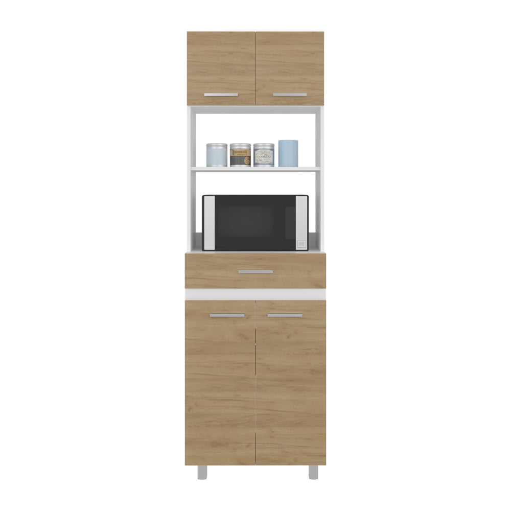 Lakeridge Pantry Cabinet – Modern Storage Solution with White and Macadamia Wood Finish