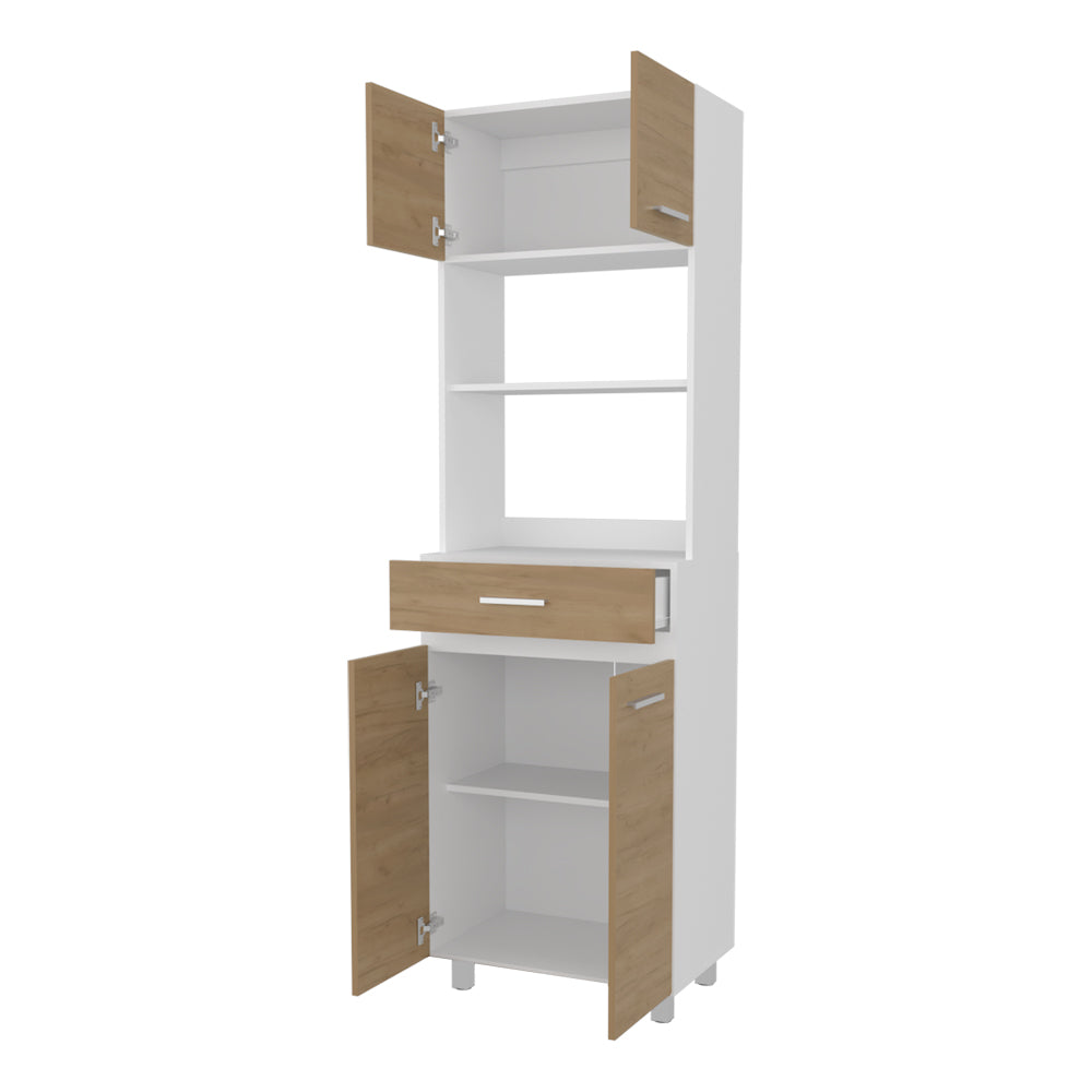 Lakeridge Pantry Cabinet – Modern Storage Solution with White and Macadamia Wood Finish