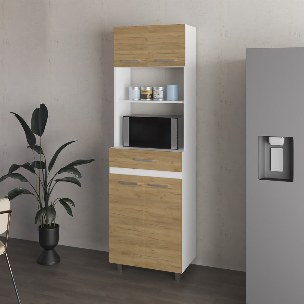 Lakeridge Pantry Cabinet – Modern Storage Solution with White and Macadamia Wood Finish