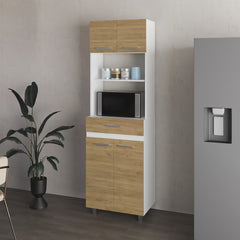 Lakeridge Pantry Cabinet – Modern Storage Solution with White and Macadamia Wood Finish