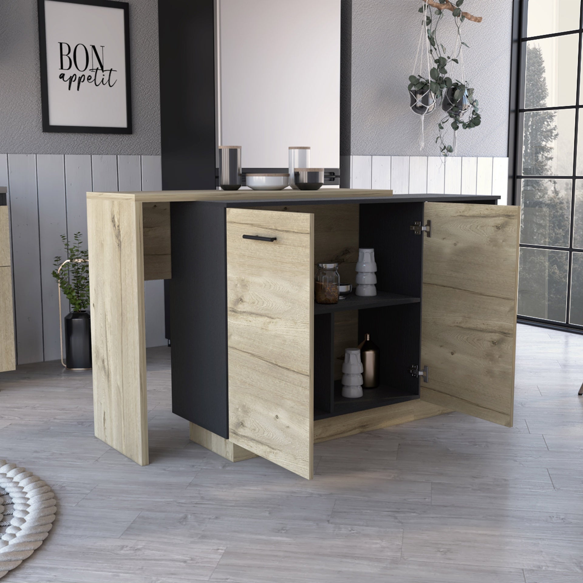 Kitchen Island Ohio, Kitchen, Black / Light Oak
