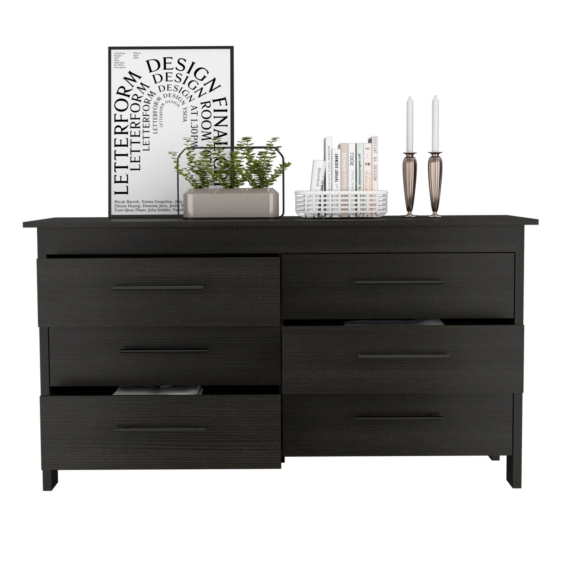 6 Drawer Double Dresser Wezz, Bedroom, Black