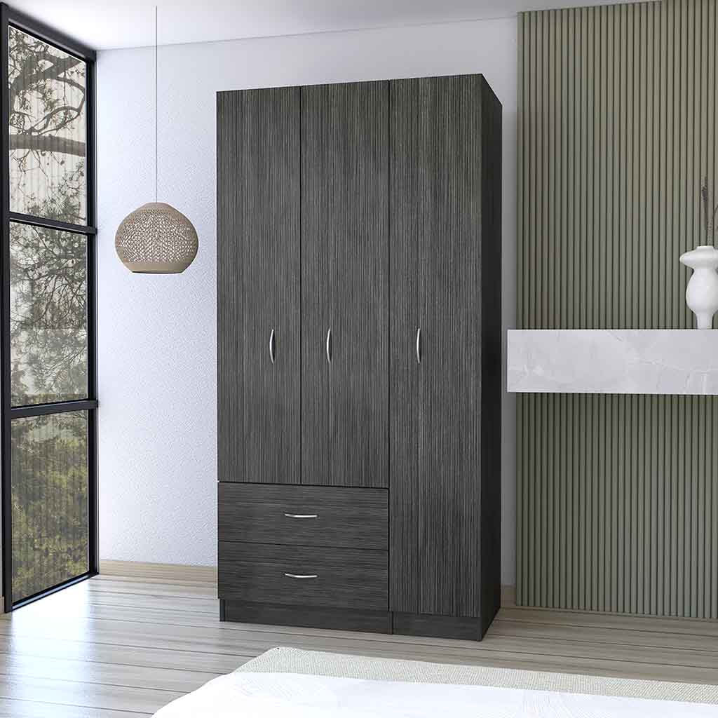 Three Door Armoire Clark, Bedroom, Smokey Oak / White