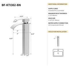 Bothwa Home CUPC Certified 6" Lark Single Handle Bathroom Sink Faucet (Brushed Nickel Finish)