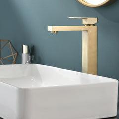 Gold Bathroom Faucet, Brushed Gold Faucet for Bathroom Sink, Gold Single Hole Bathroom Faucet Modern Single Handle Vanity Basin Faucet
