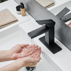 Sink Faucet With Deck Plate Waterfall Black with Pop Up Drain and Supply Lines Bathroom faucets for Sink 1 Hole One Handle Faucets Vanity Bath Mixer Tap