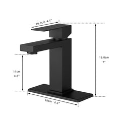 Sink Faucet With Deck Plate Waterfall Black with Pop Up Drain and Supply Lines Bathroom faucets for Sink 1 Hole One Handle Faucets Vanity Bath Mixer Tap