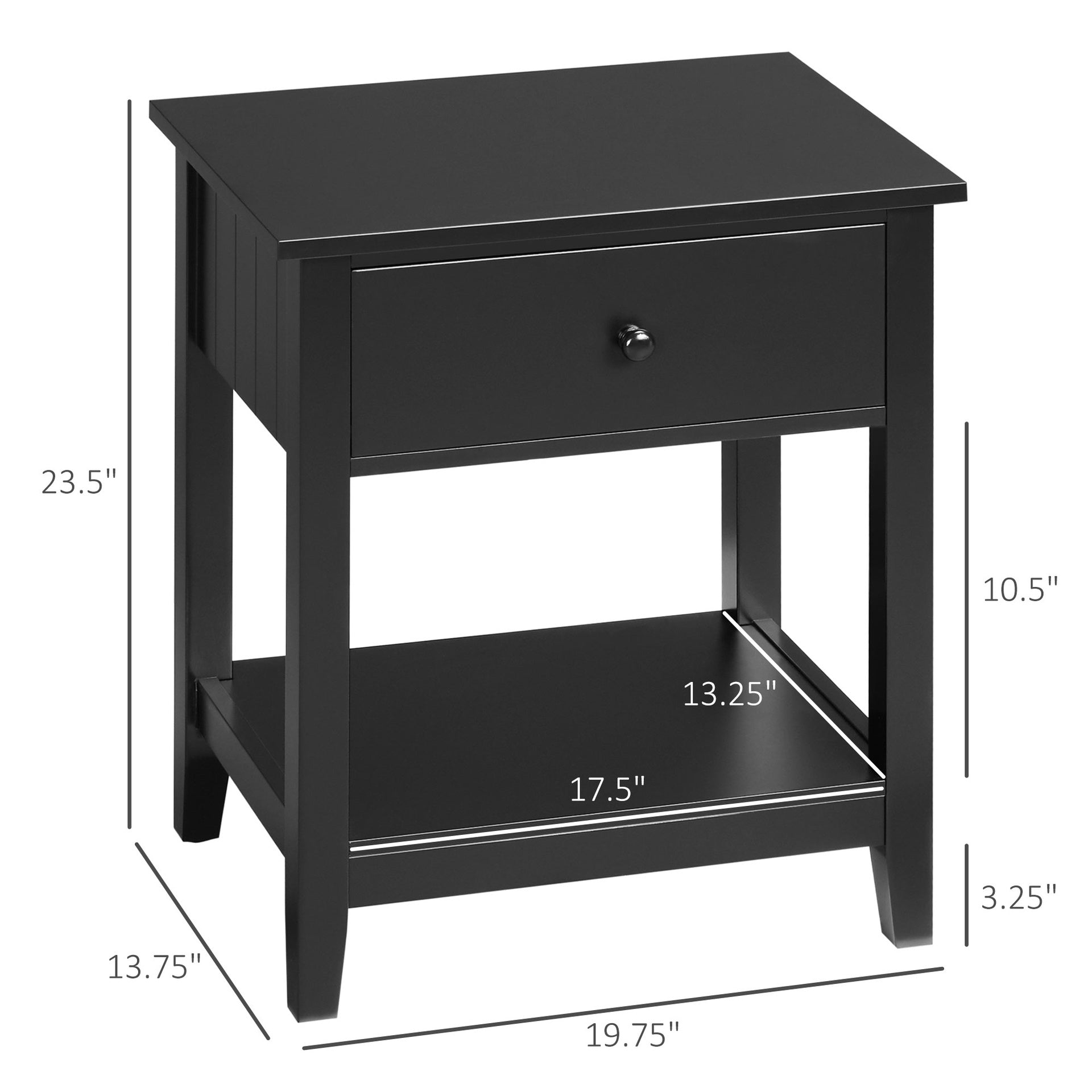 HOMCOM End Table, 2-tier Side Table with Drawer and Storage Shelf, Modern Beside Table for Bedroom, Living Room, Black