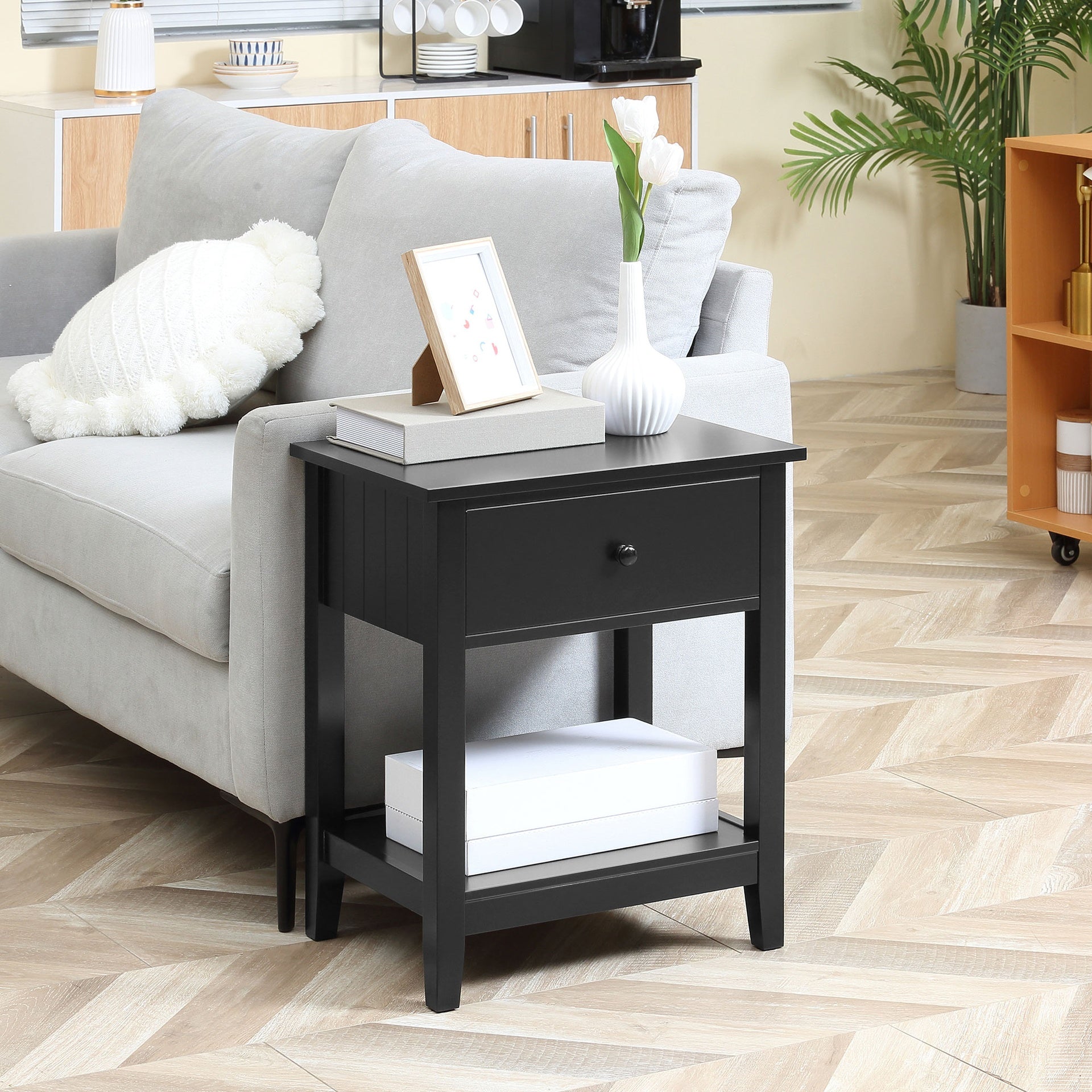 HOMCOM End Table, 2-tier Side Table with Drawer and Storage Shelf, Modern Beside Table for Bedroom, Living Room, Black
