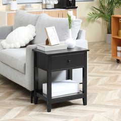 HOMCOM End Table, 2-tier Side Table with Drawer and Storage Shelf, Modern Beside Table for Bedroom, Living Room, Black