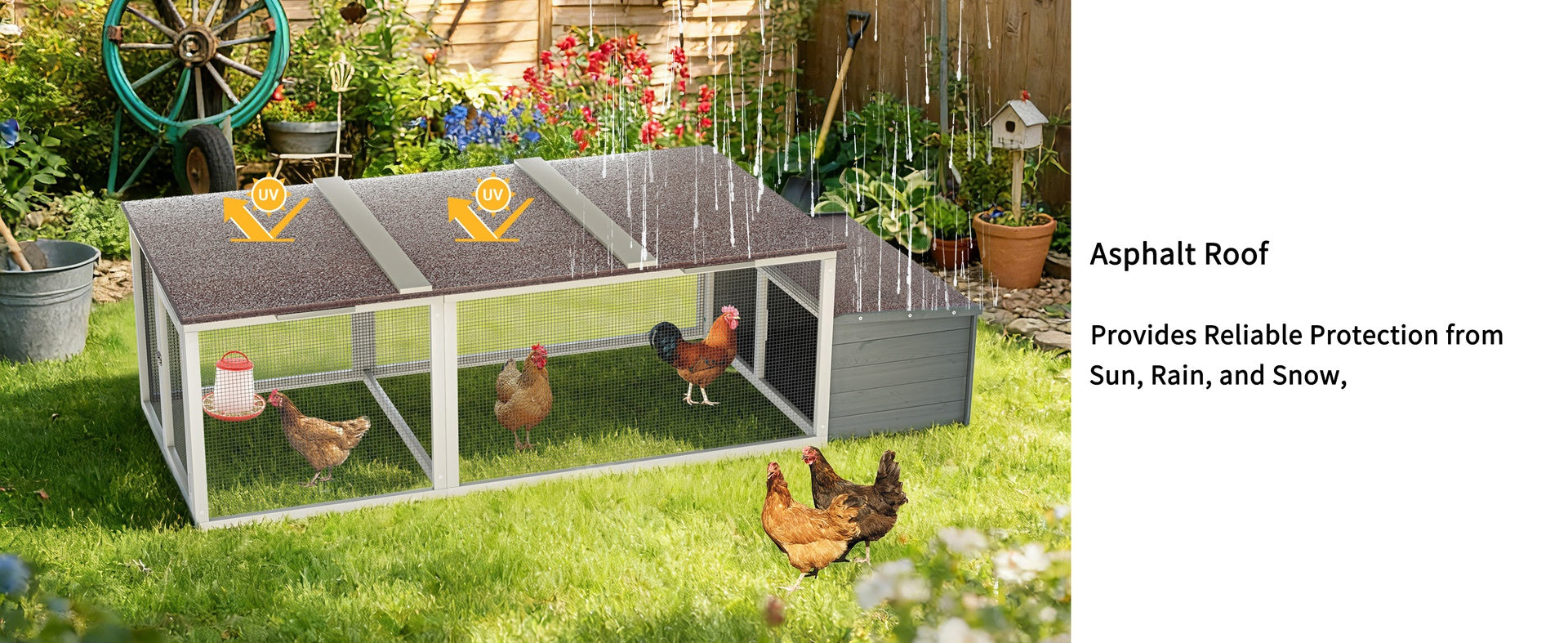 Large Chicken Coop with Run, 20.93 Sq Ft Outdoor Poultry Cage, Weatherproof Asphalt Roof, Wooden Hen House with Nesting Box & Secure Lock for Backyard Use