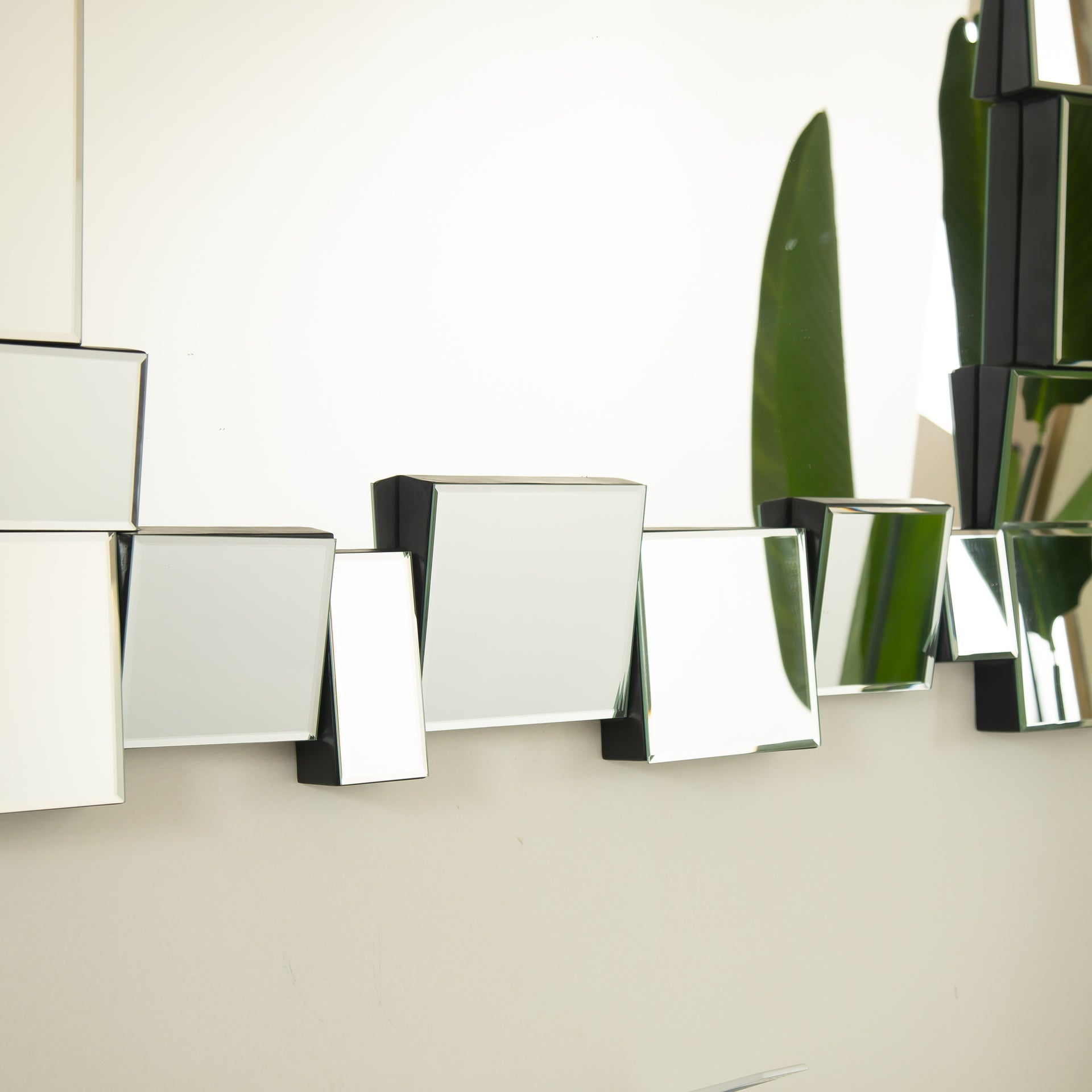 30'' Reage Mirror, Wall-mounted Geometric Square-spliced PU Art Decorative Mirror, Suitable for Bathroom, Bedroom, Living Room, Corridor, Entryway, etc.