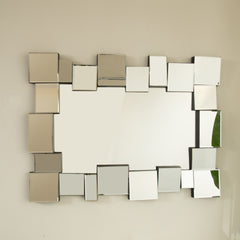 30'' Reage Mirror, Wall-mounted Geometric Square-spliced PU Art Decorative Mirror, Suitable for Bathroom, Bedroom, Living Room, Corridor, Entryway, etc.